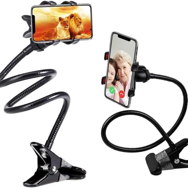 Flexible Mobile Tabletop Stand, Metal Built -for Video, Heavy Duty Foldable Lazy Bracket Clip Mount, Multi Angle Clamp for All Smartphones (Pack of 1) Multi Colour thumbnail 1