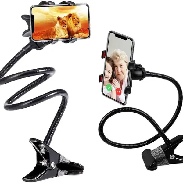 Flexible Mobile Tabletop Stand, Metal Built -for Video, Heavy Duty Foldable Lazy Bracket Clip Mount, Multi Angle Clamp for All Smartphones (Pack of 1) Multi Colour