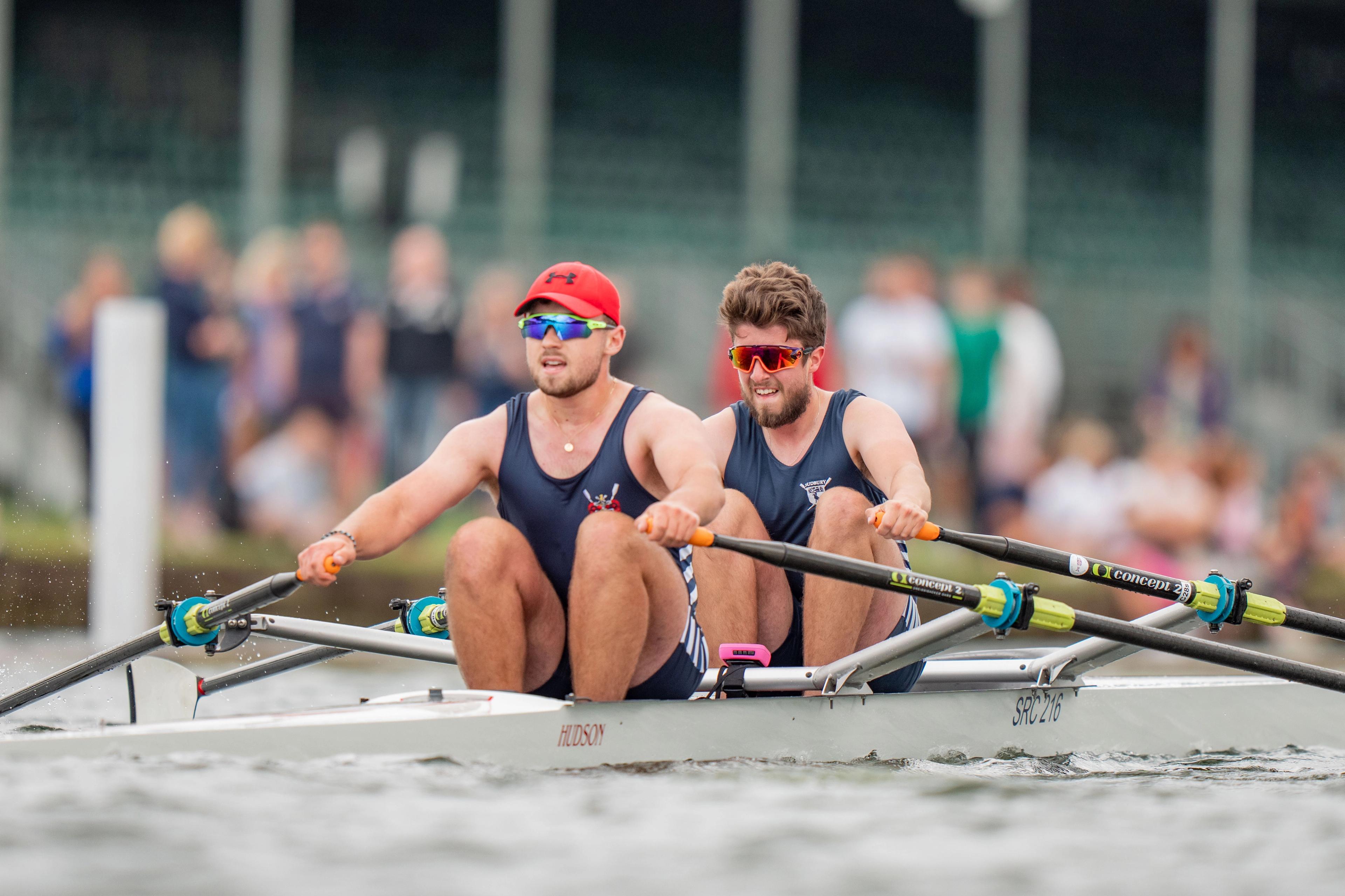 The two rowers in their double on the water in Henley.