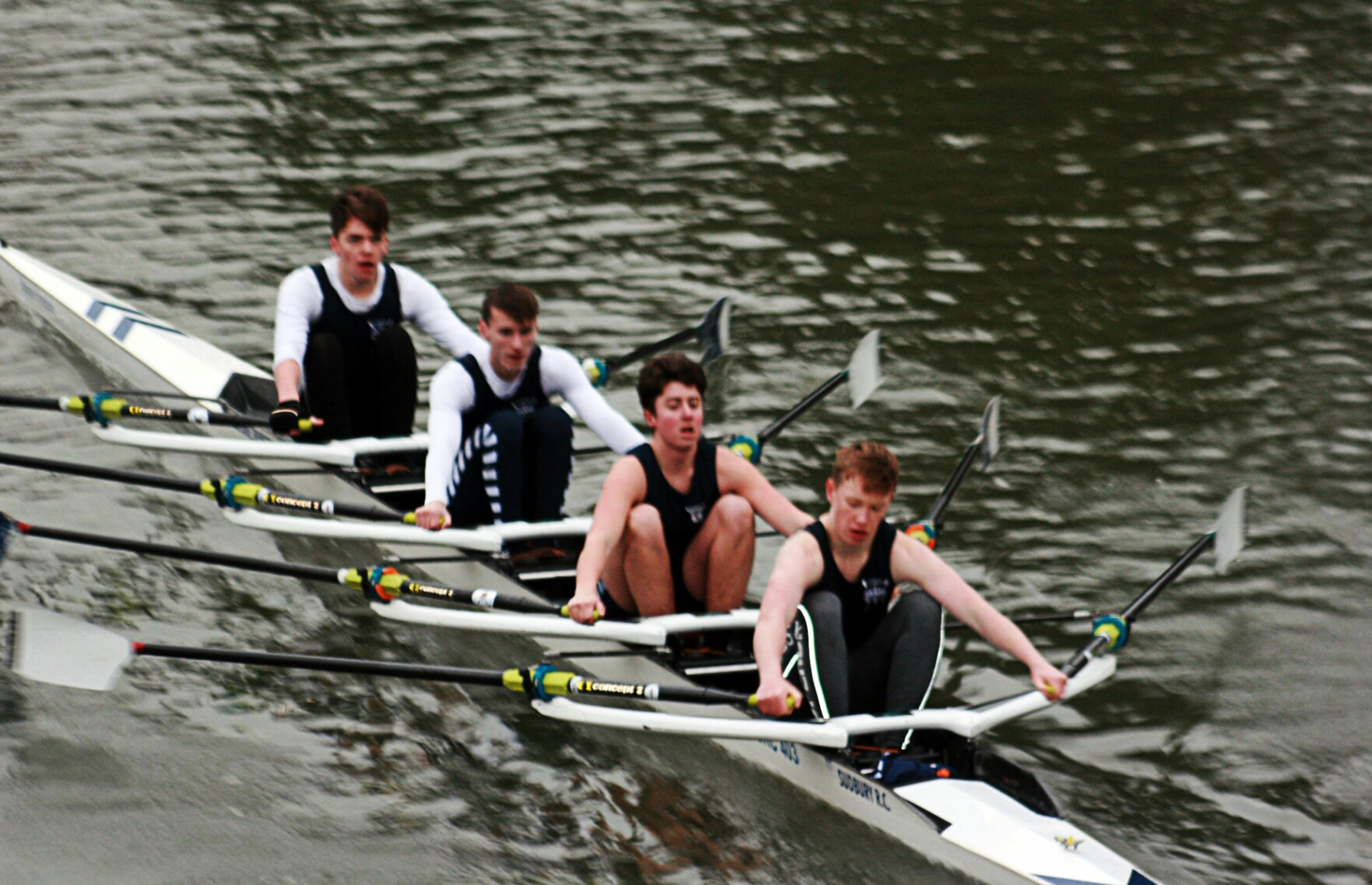 Winners of J18 coxless quads: Gareth Moriarty, Henry Tullin, Byron Bullen and Sam McLoughlin.