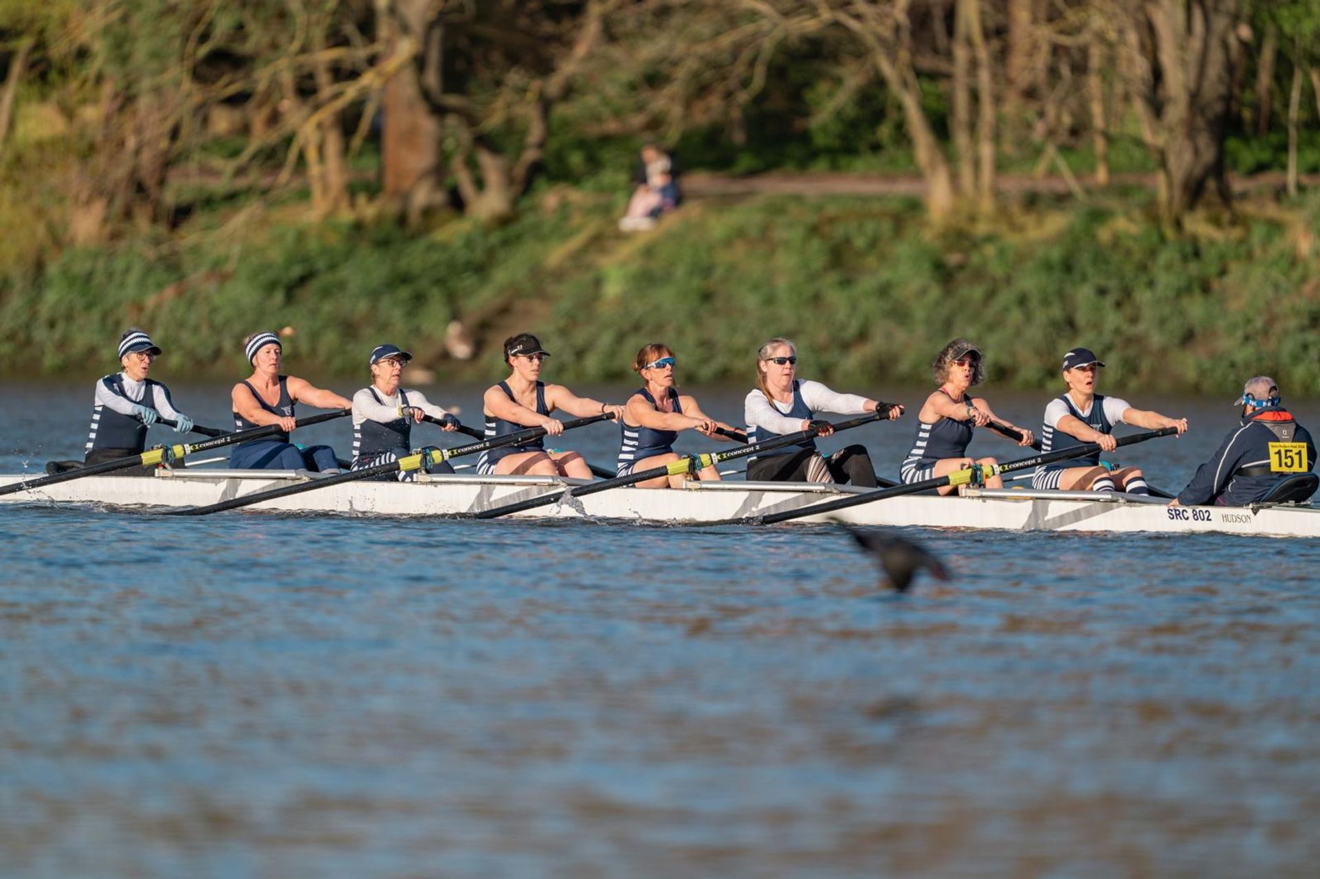 The winning women’s novice 8 crew of (L-R) Linda Newbigging (bow);  Jess Brown 2; Teresa Moriarty 3; Clare Mashford 4; Michelle Hurd 5; Amanda Ashton 6; Jen Ward 7; Sophie Lovegrove (stroke); Stephen Nichols; (cox).