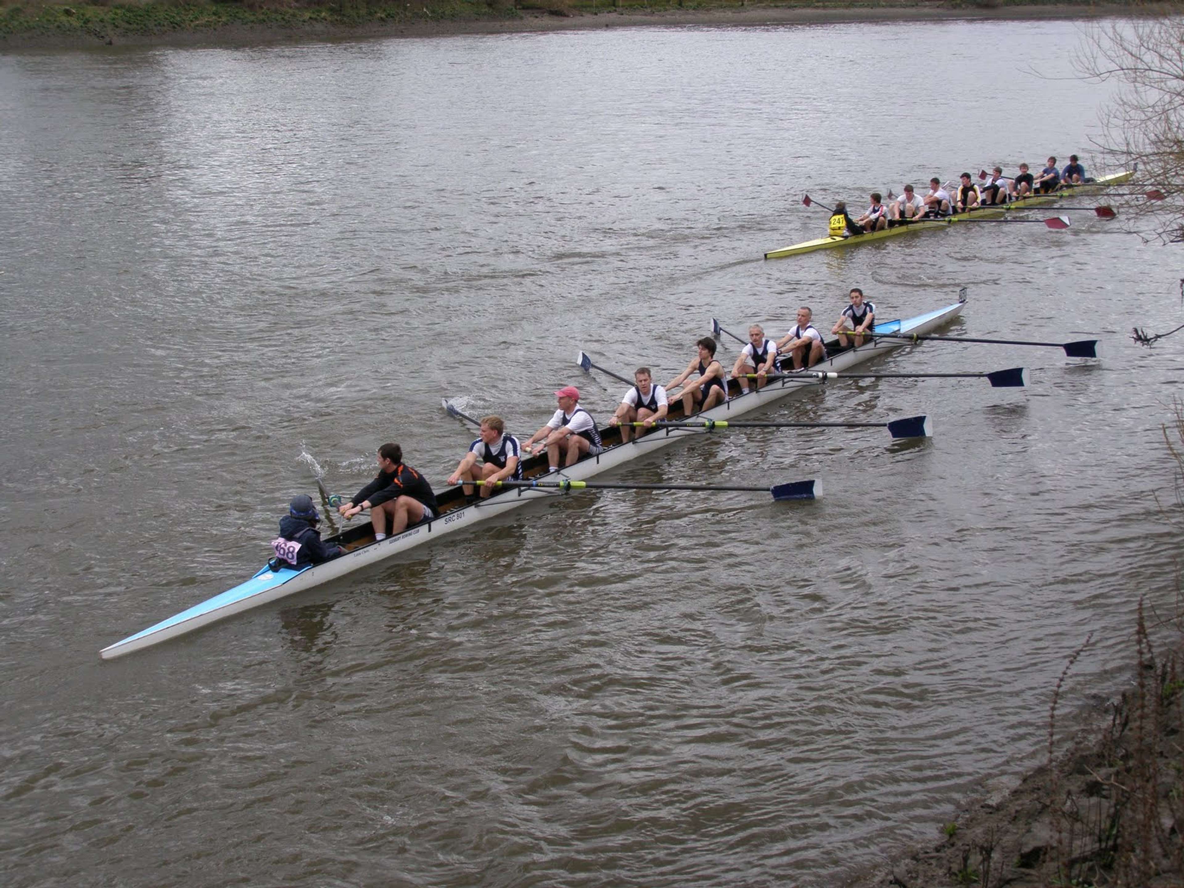 The Sudbury eight jostling for position on the tideway.