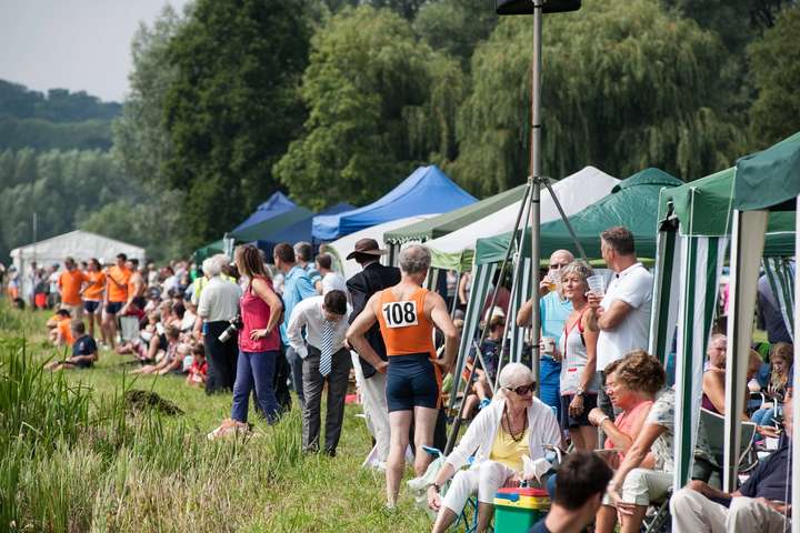Gazebos and bales make for comfortable spectator seating.