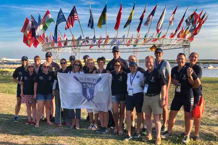 Sudbury Rowing Club members posing for a photo at the World Rowing Masters Regatta in Hungary.