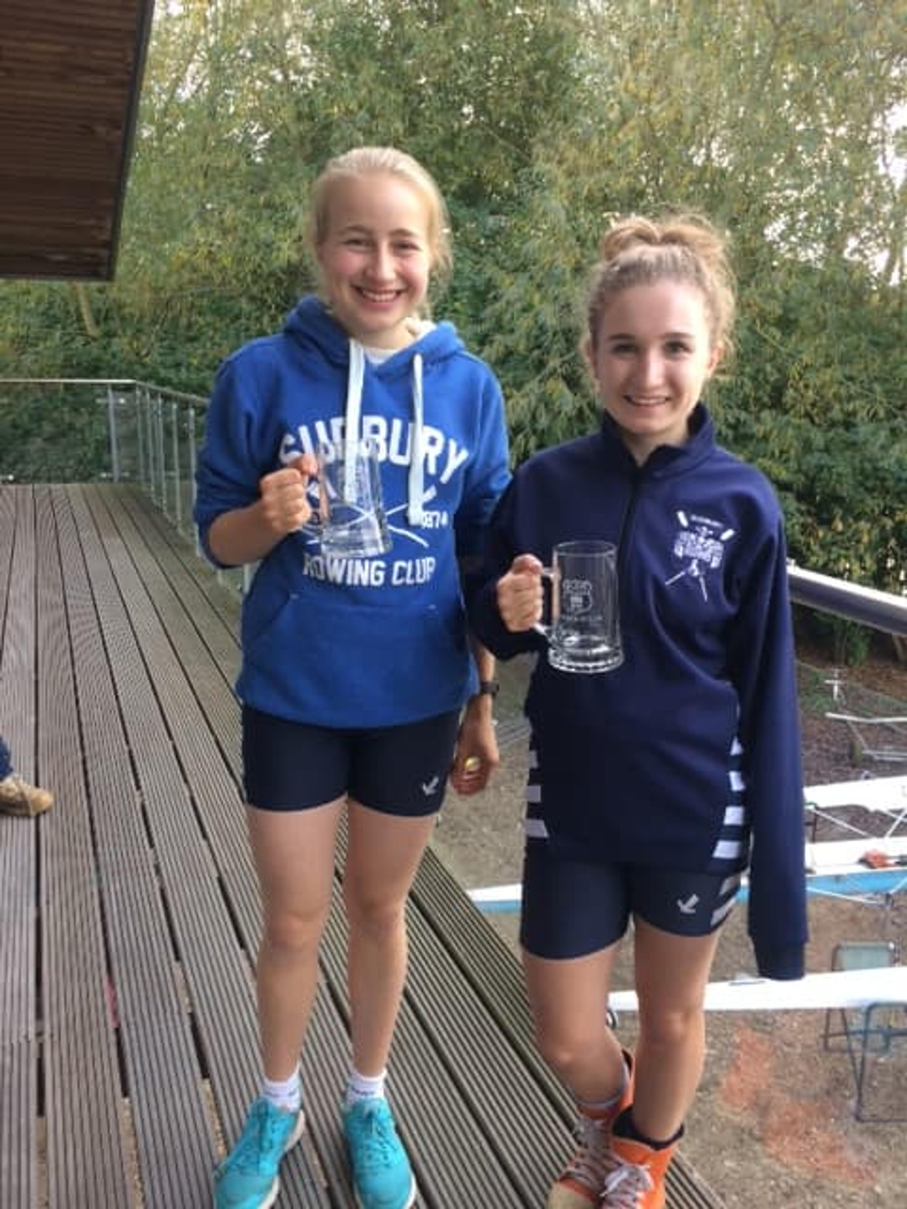 Natasha Treagust and Amelia Moule winners of Women's Junior 17 double sculls at Norfolk Sculls.