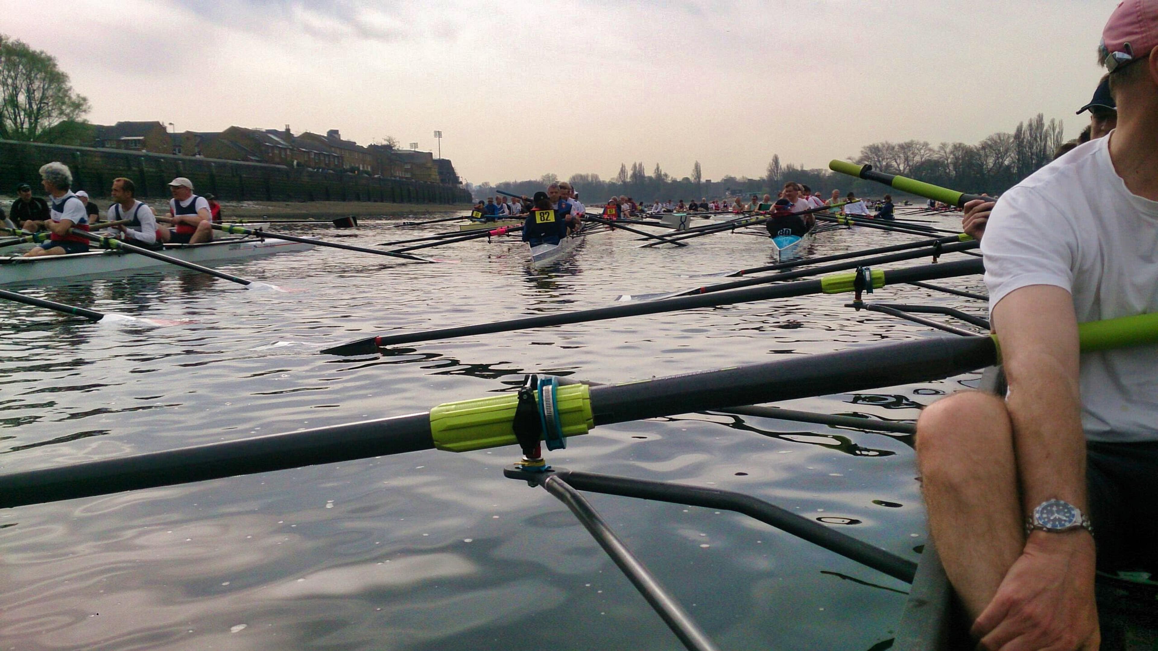 Taken from inside the Sudbury boat, crews politely jostle blades as they wait for the start.
