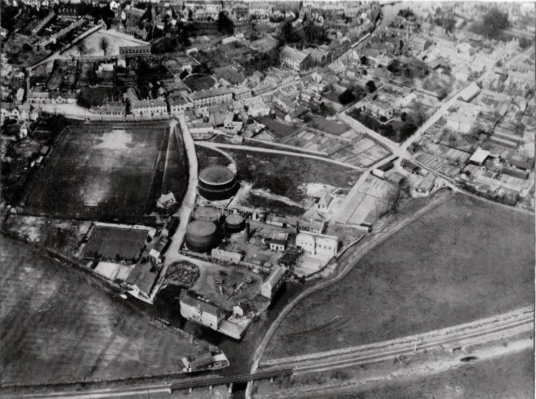 Aerial shot of the Quay Lane gasworks