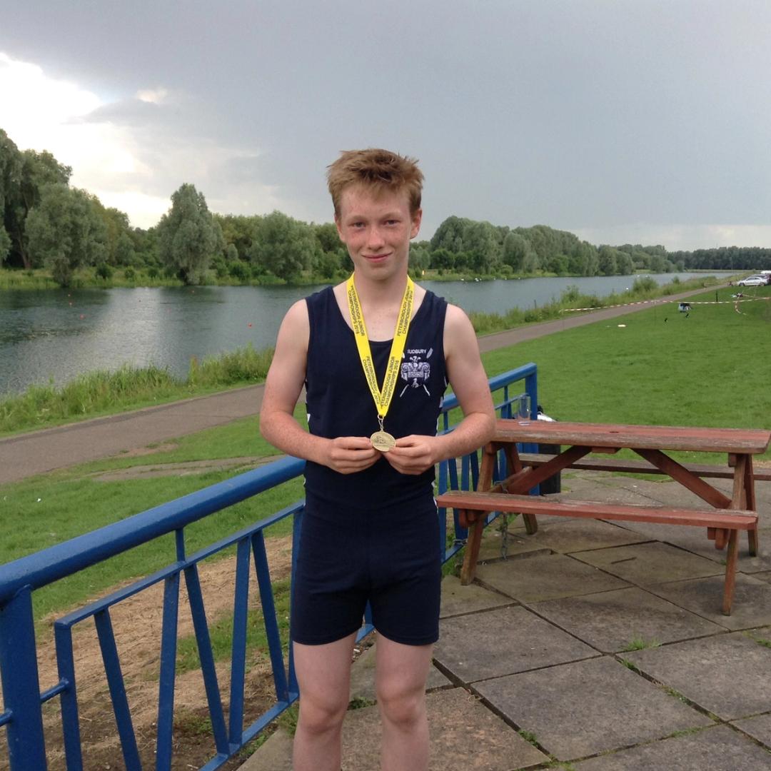 Sam McLoughlin, bronze medal winner in Junior 14 single sculls at Peterborough Junior Championships.