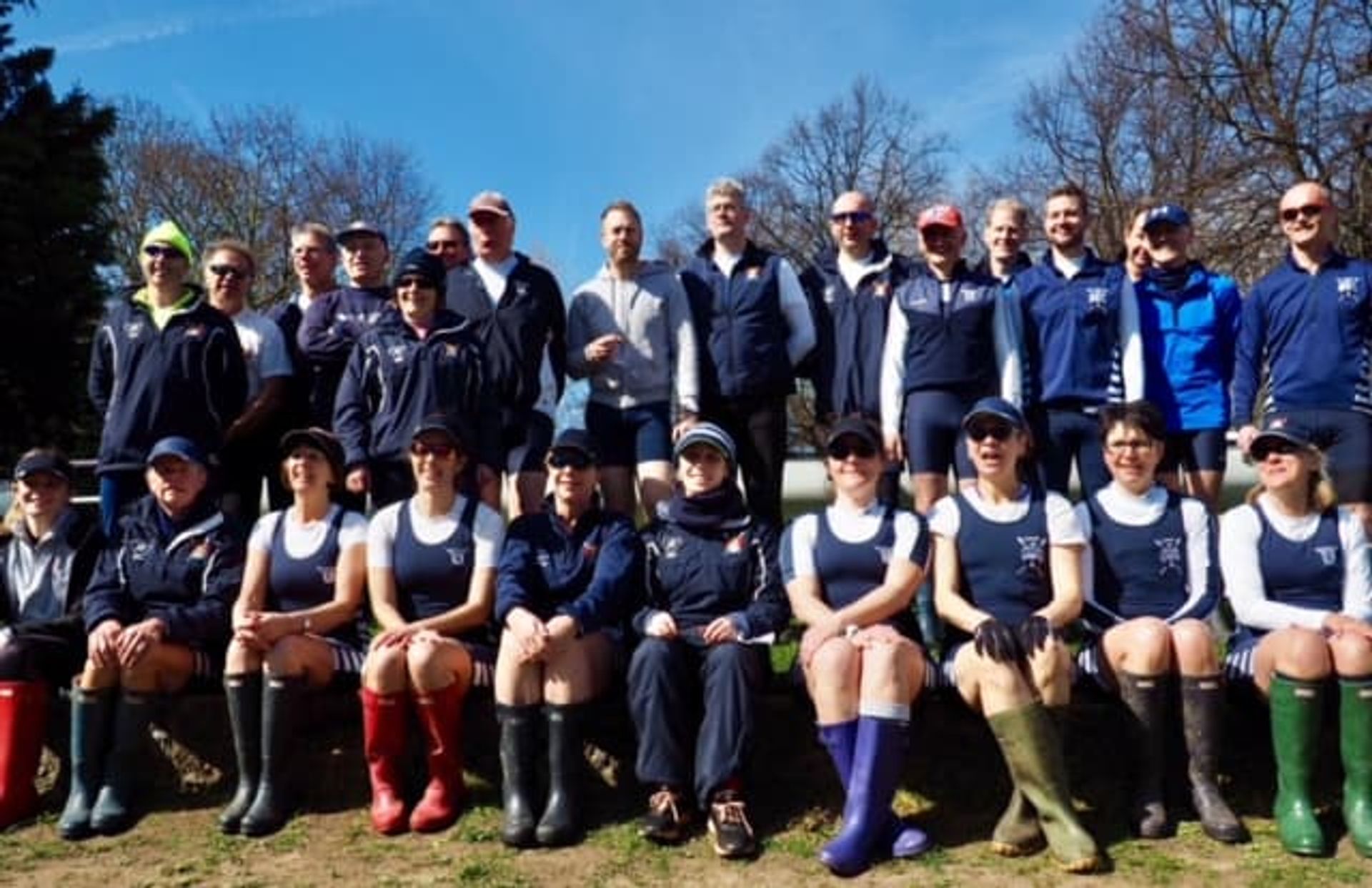 Back row: mens’ masters E crew, front row, women’s masters D crew.