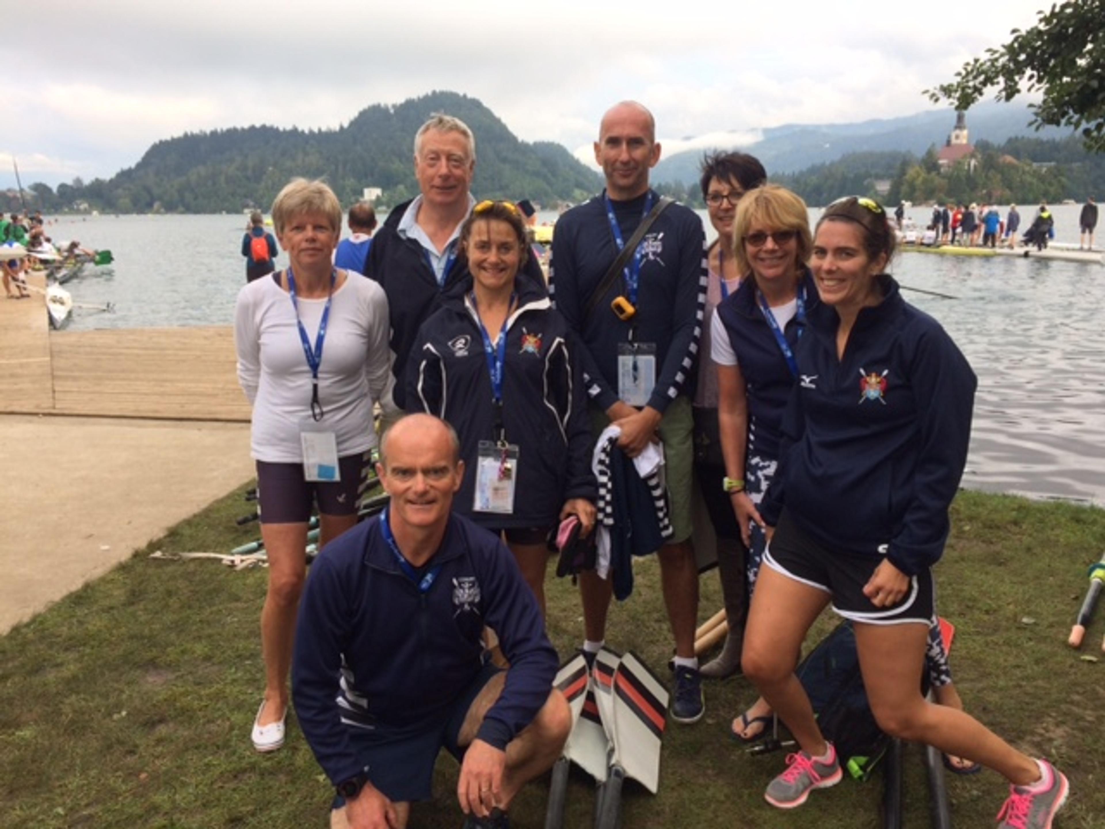 Sudbury 'seniors' (a very unfair term) pose for a photo at the banks of the beautiful Lake Bled, albeit on an overcast day.