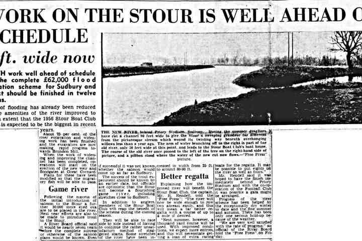 An article reported in the Suffolk Free Press at the end of 1955. The image shows the newly-straightened section of river betwe…