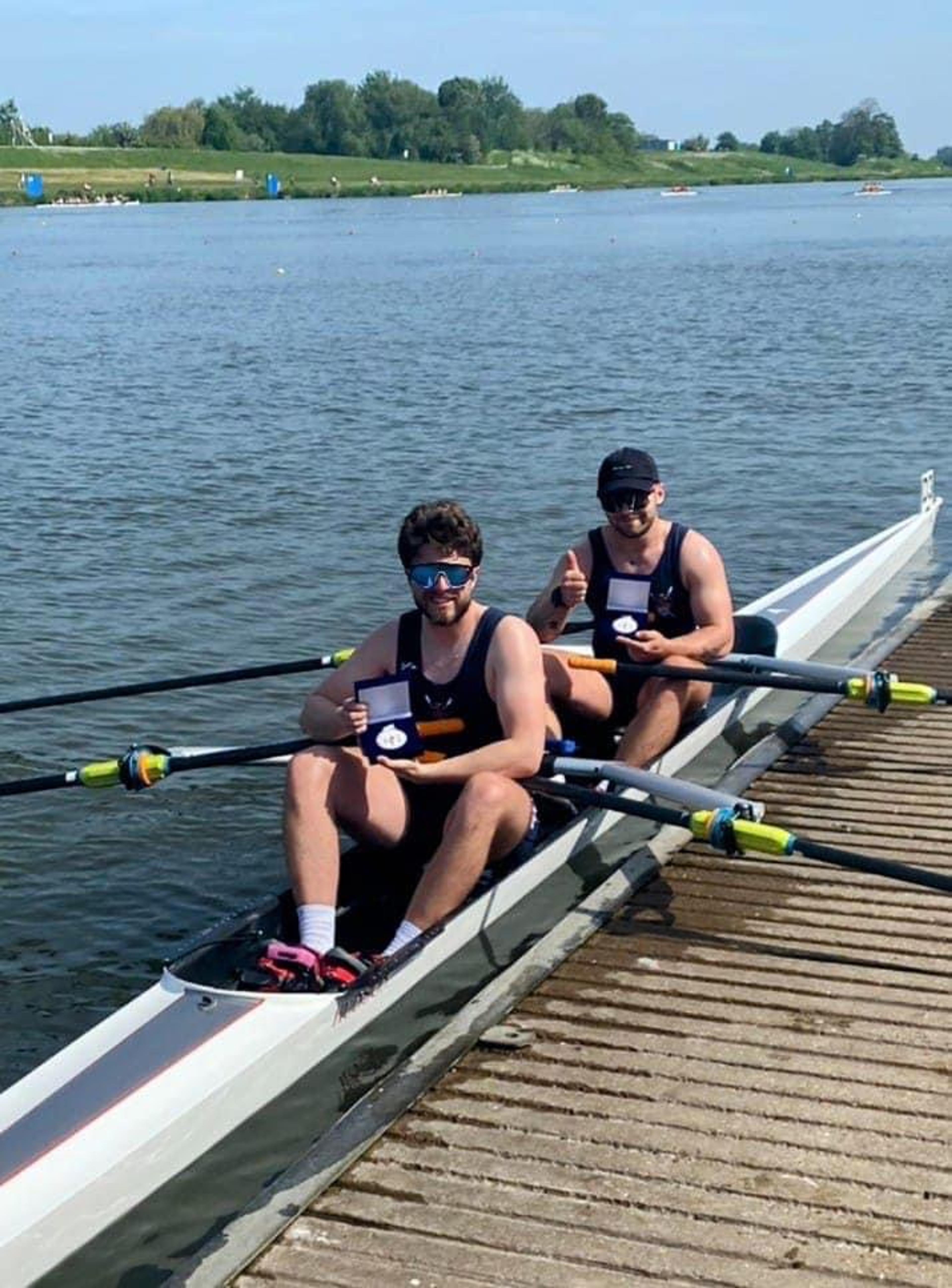 Harry Moule and Byron Bullen, winners of the Op 2× at Nottingham Masters & Club Regatta.