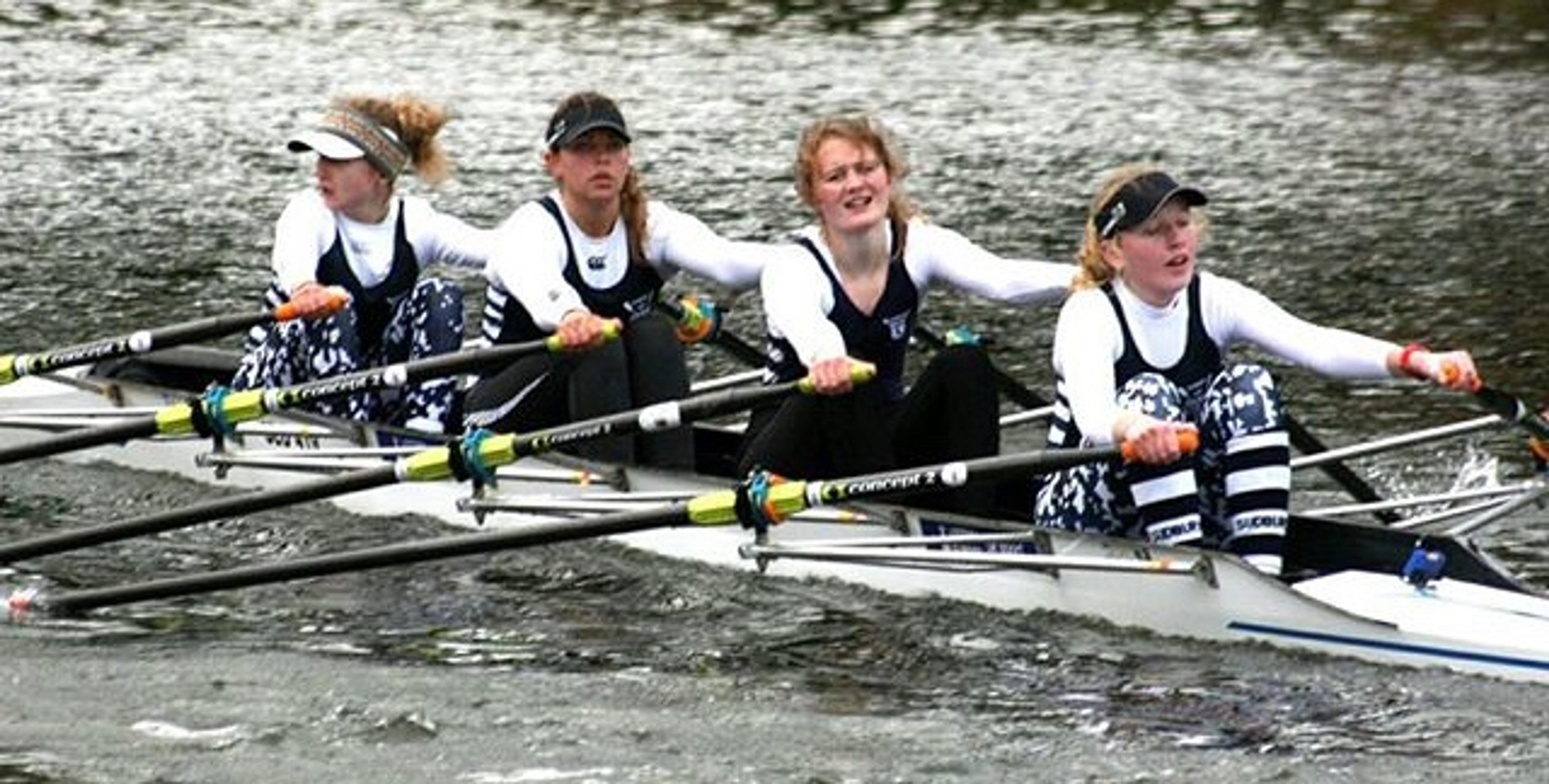 The junior women’s coxless four, in a photo taken from a long distance and on water that looks pretty rough for Cambridge. 