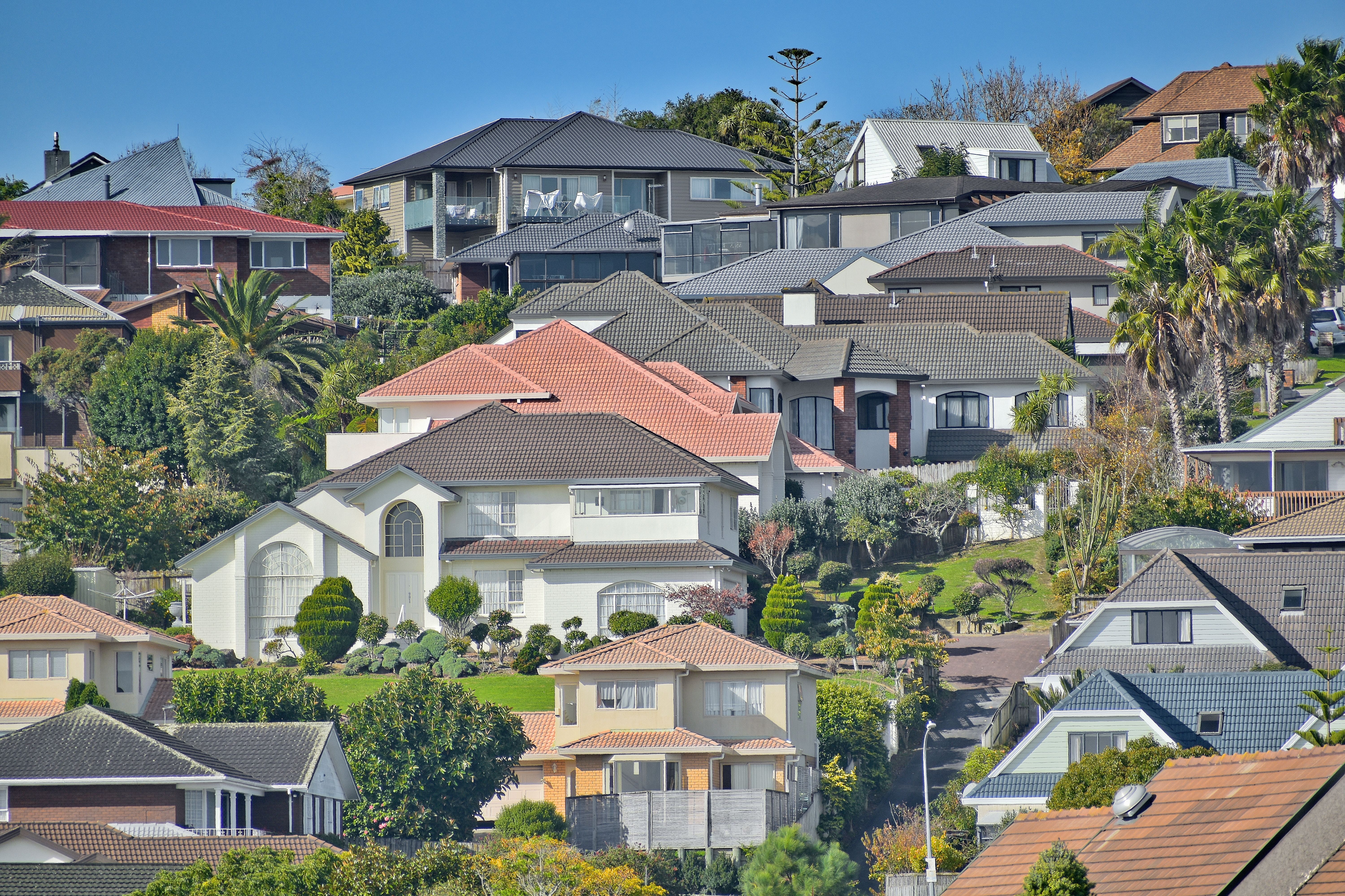 Closeup shot of residential houses on Highland Park in Los Angeles