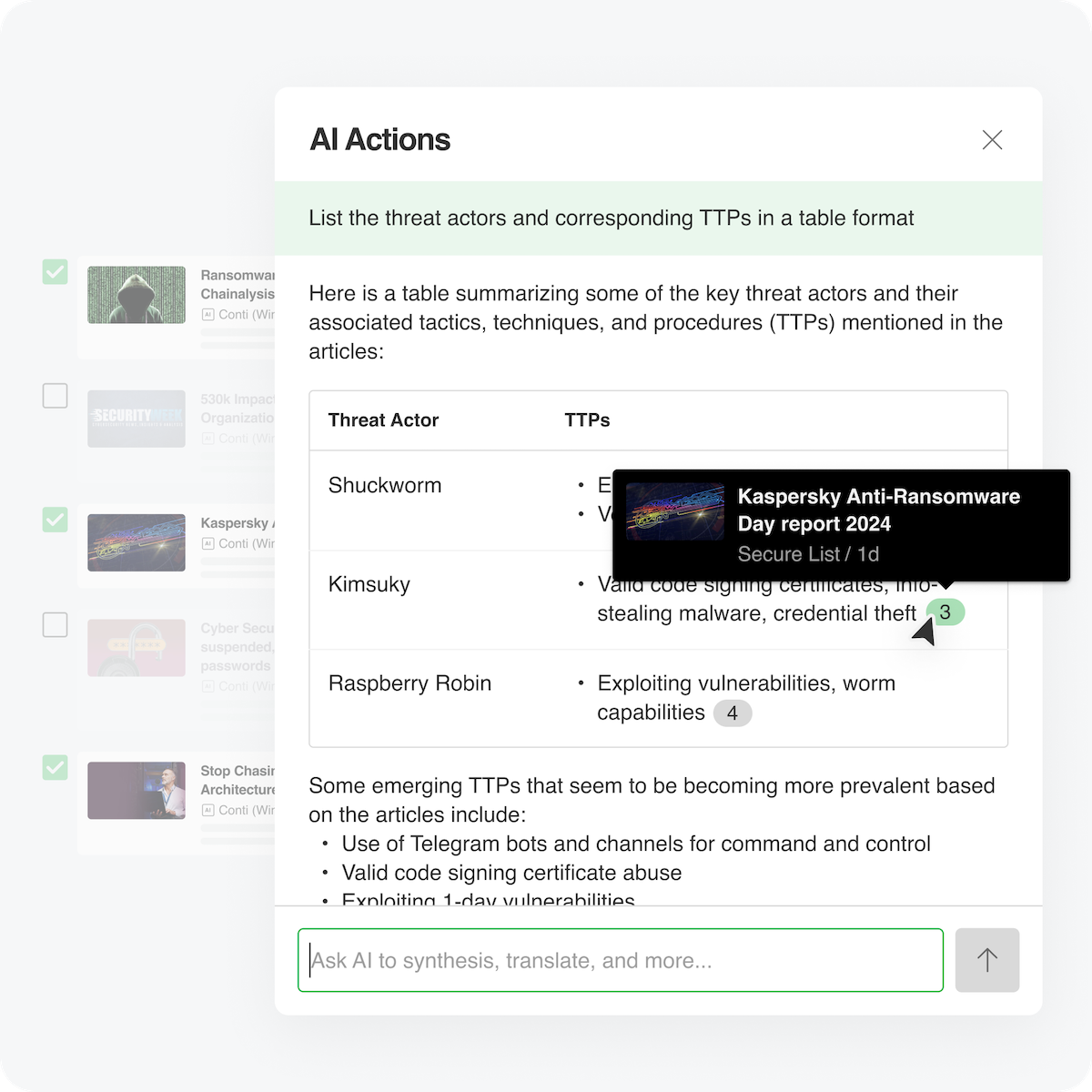 Turn open-source articles into actionable threat intelligence reports