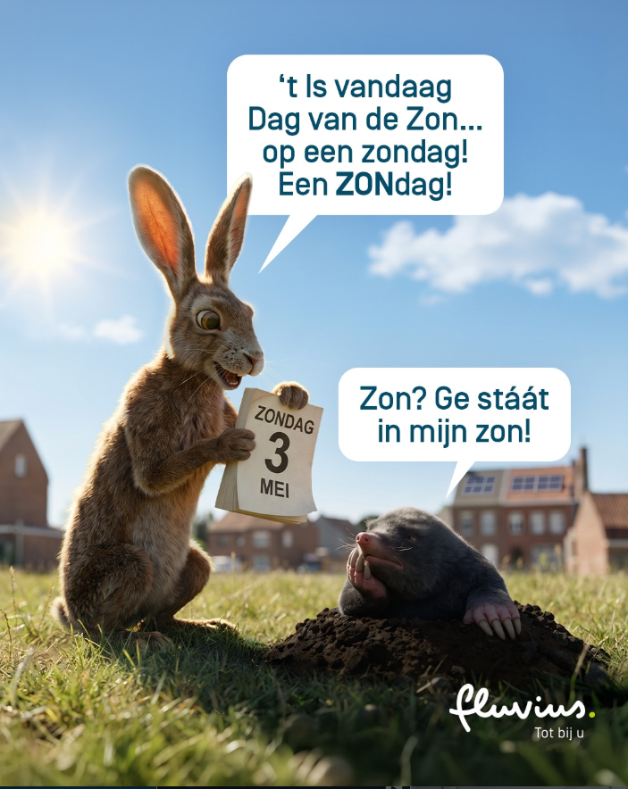 Op deze Dag van de Zon zetten we de zon in euh… het zonnetje. Wist je dat het aantal zonnepanelen in Vlaanderen met 80% gestegen is sinds 2021? ☀️Bedankt, zon! 

#DagVanDeZon #SUNday #Fluvius #ZonneEnergie #Zonnepanelen". 