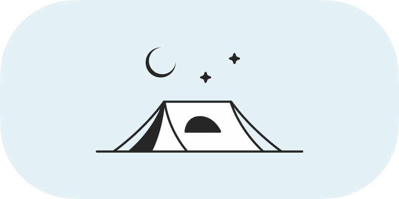 Illustration if tent underneath the stars and the moon
