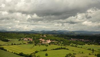 At the foot of the volcanic hills of Auvergne, France