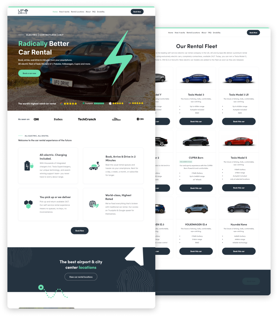 Electric car rental with UFO Drive — website preview