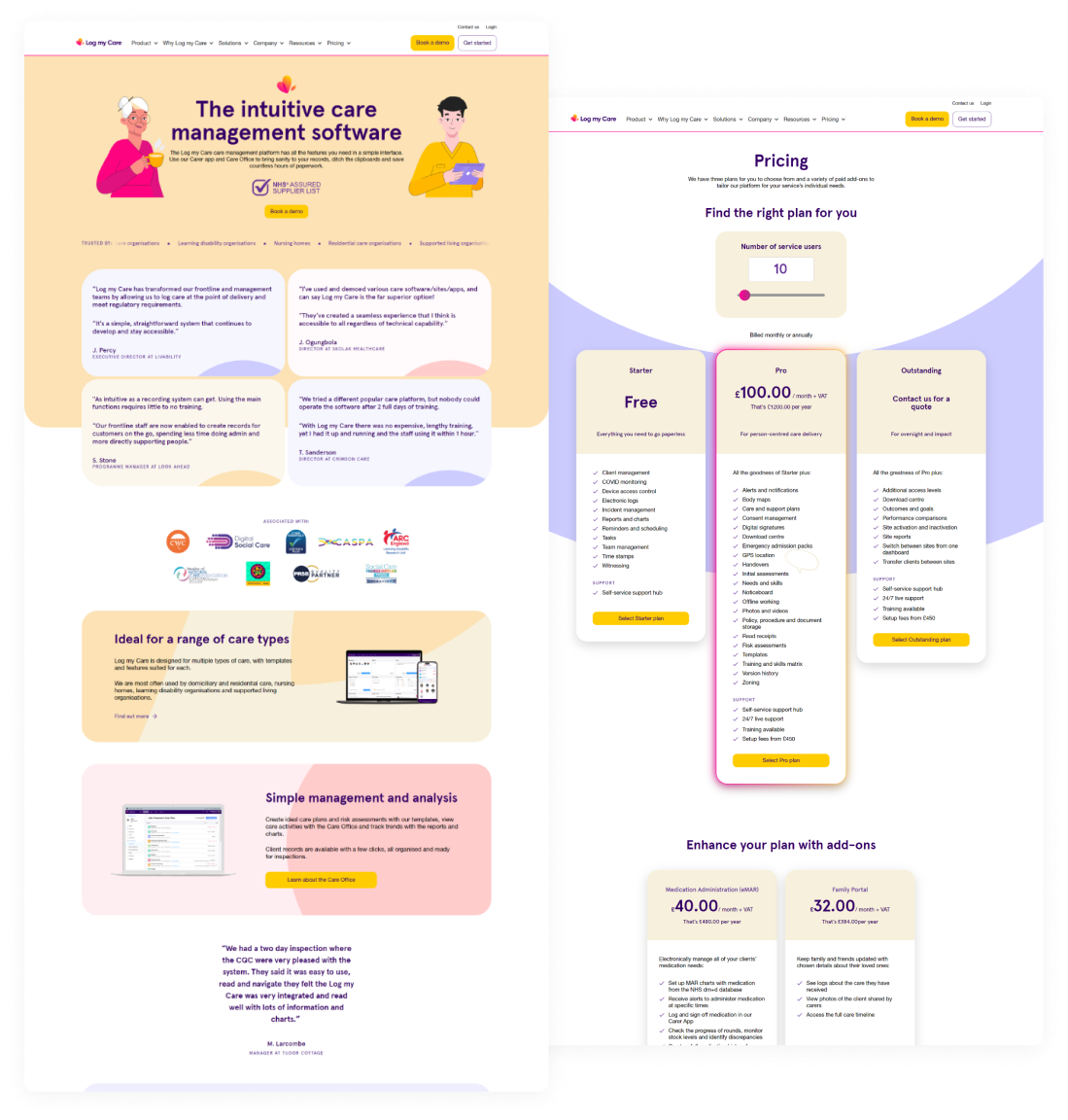 UK care management software with Log my Care — website preview