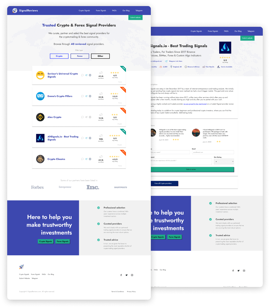 Forex and crypto reviews with SignalReviews β website preview