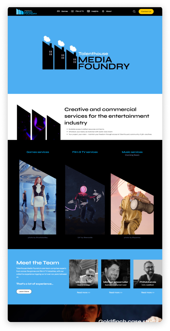 Entertainment platform with Media Foundry — website preview