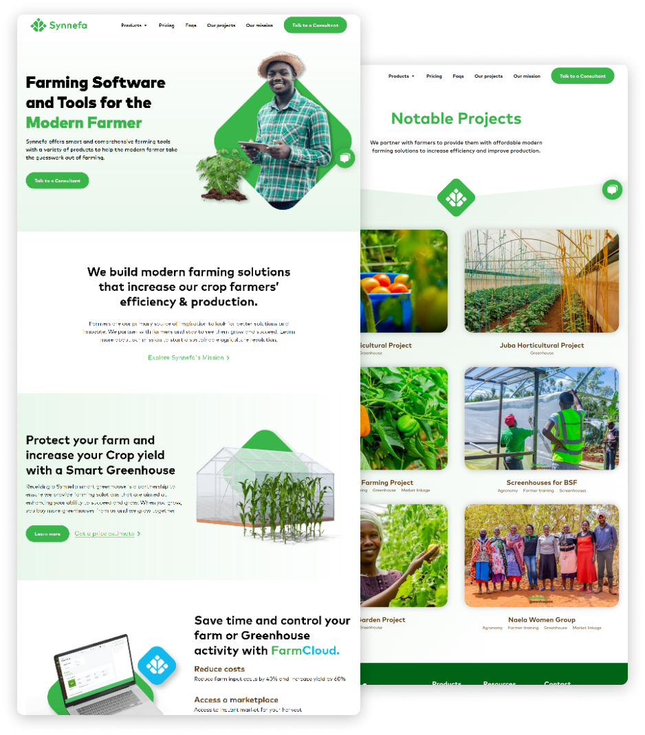 Smart farming software with Synnefa β website preview