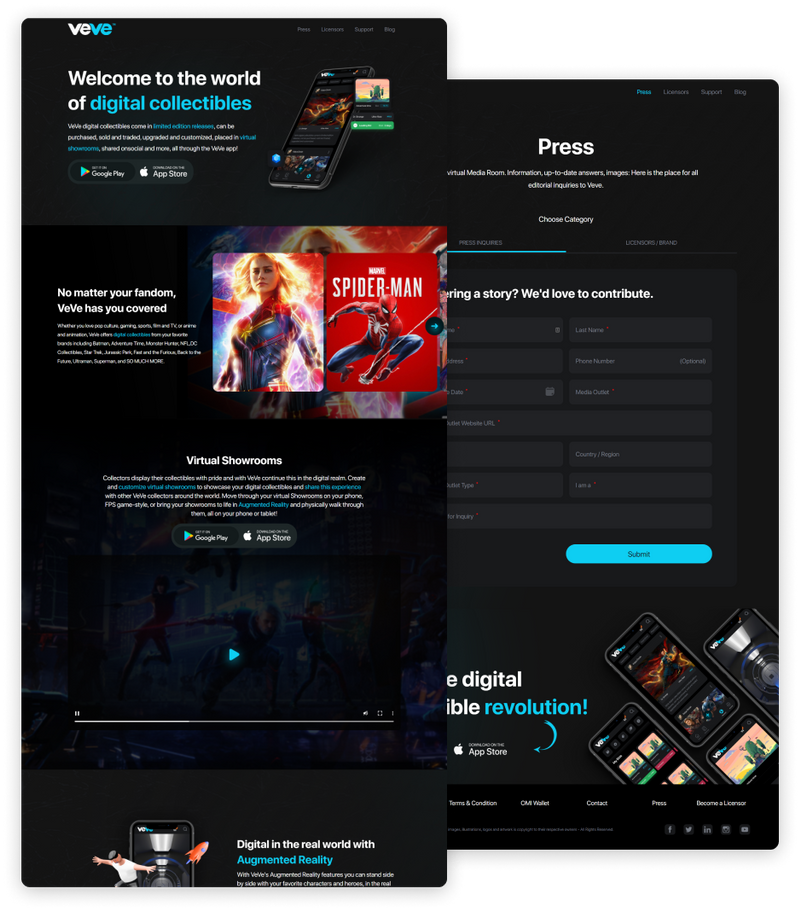 VeVe NFT marketplace concept redesign — website preview