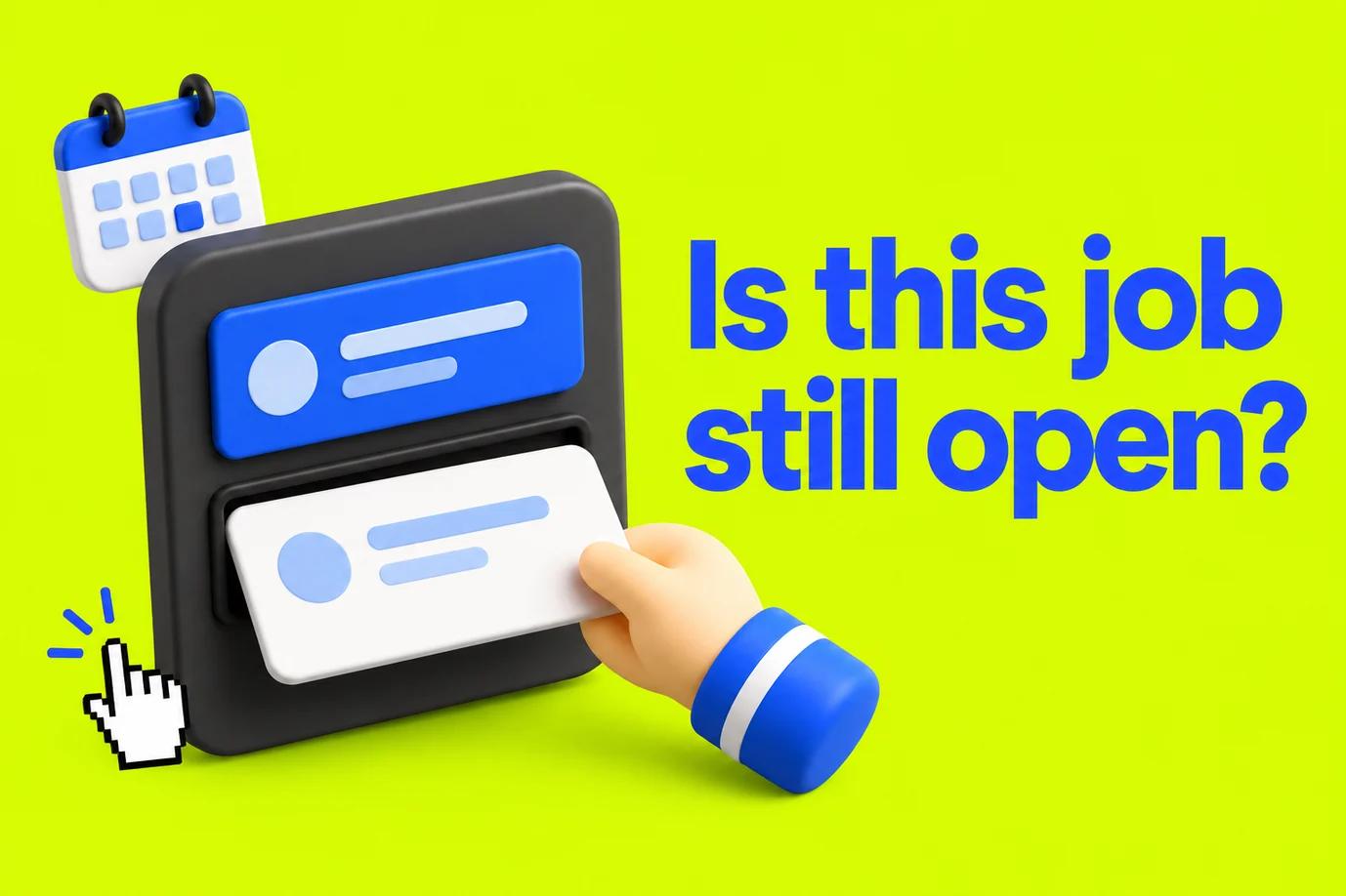 Editorial illustration: A rounded charcoal job board with one blue role card and a white card being withdrawn.