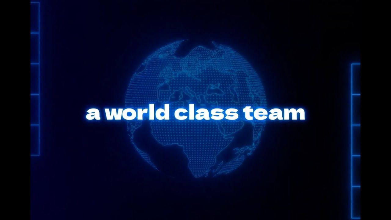 "A world class team" text over a glowing digital globe graphic from a feature launch video