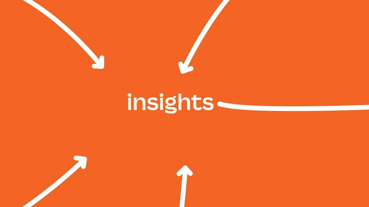 Animated word "insights" with converging arrow lines on a solid orange background, from a typography explainer video