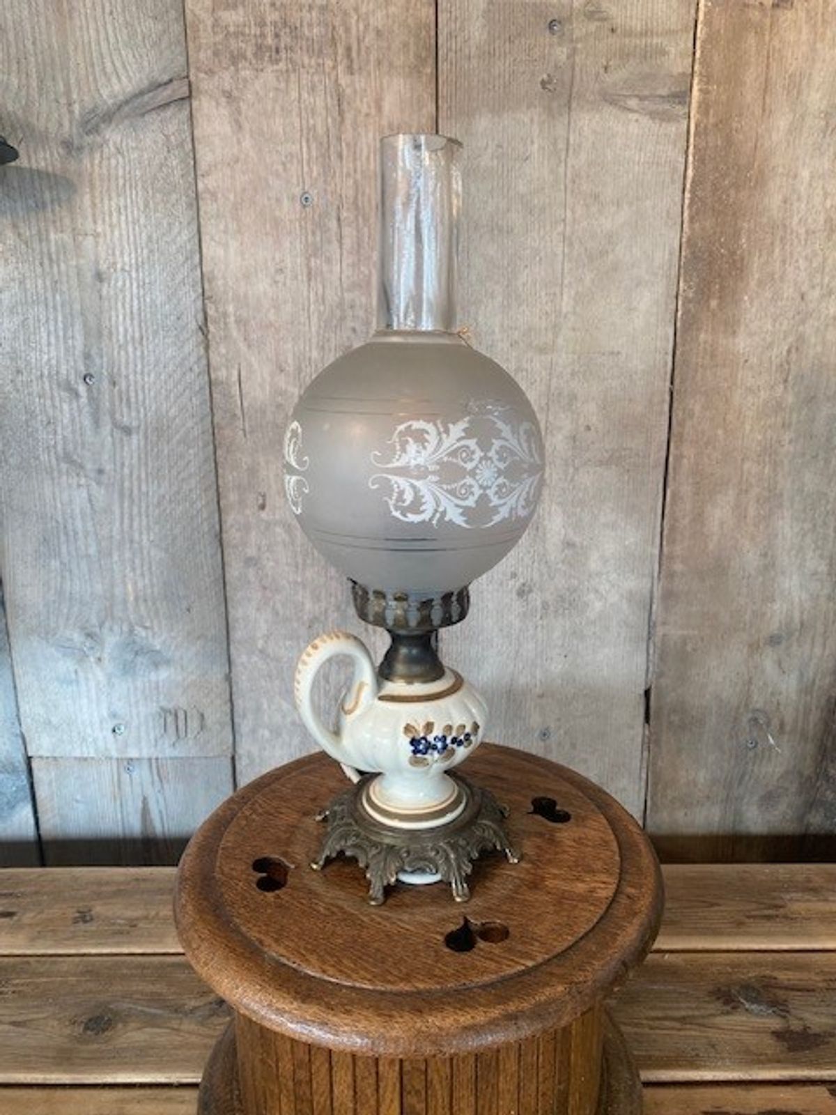 Lamp Western Look koper en keramiek met glazen kap