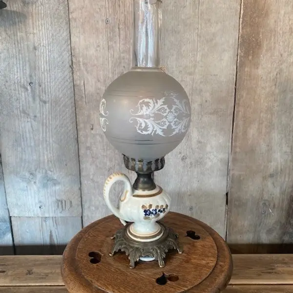 Lamp Western Look koper en keramiek met glazen kap
