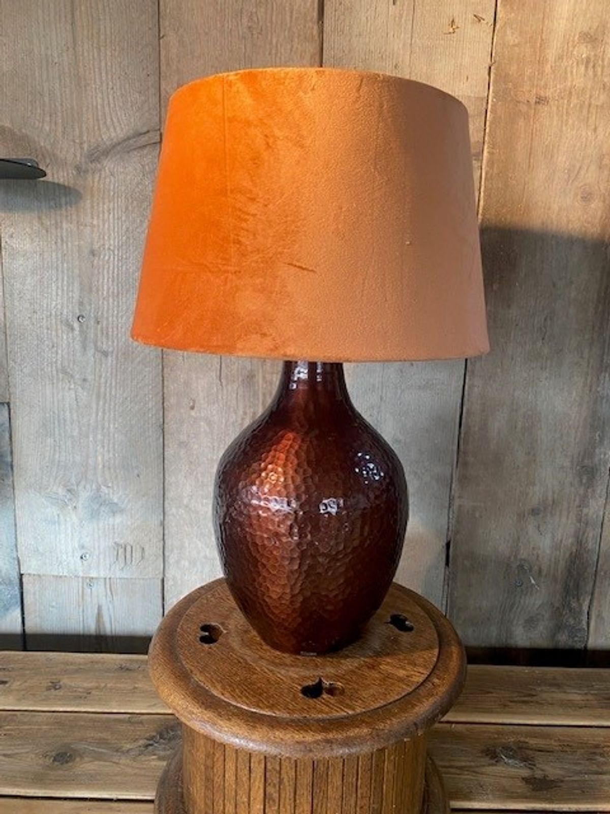 Lamp aluminium, bruin, lampenkap lichtbruin