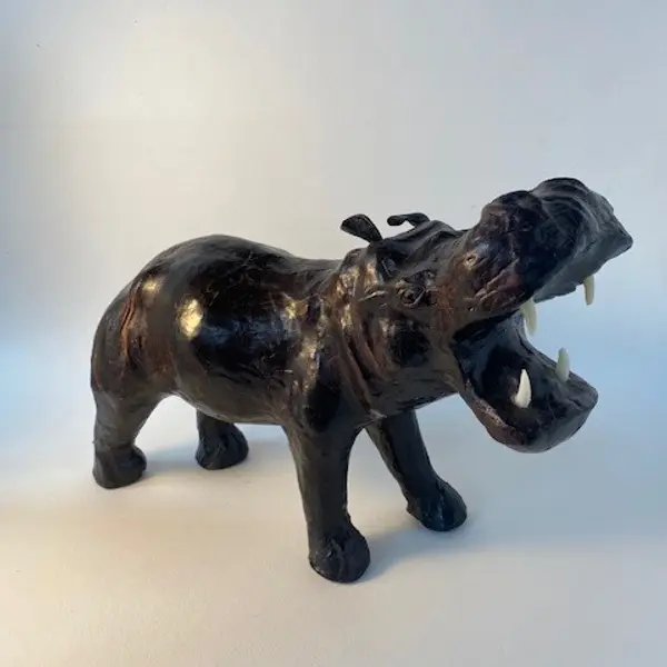 Nijlpaard, leder zwart, 30cm