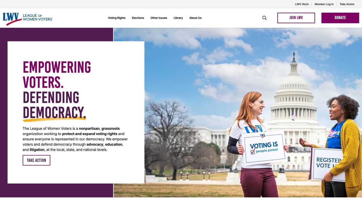 Empowering voters. Defending Democracy. Screenshot of LWV.org website.
