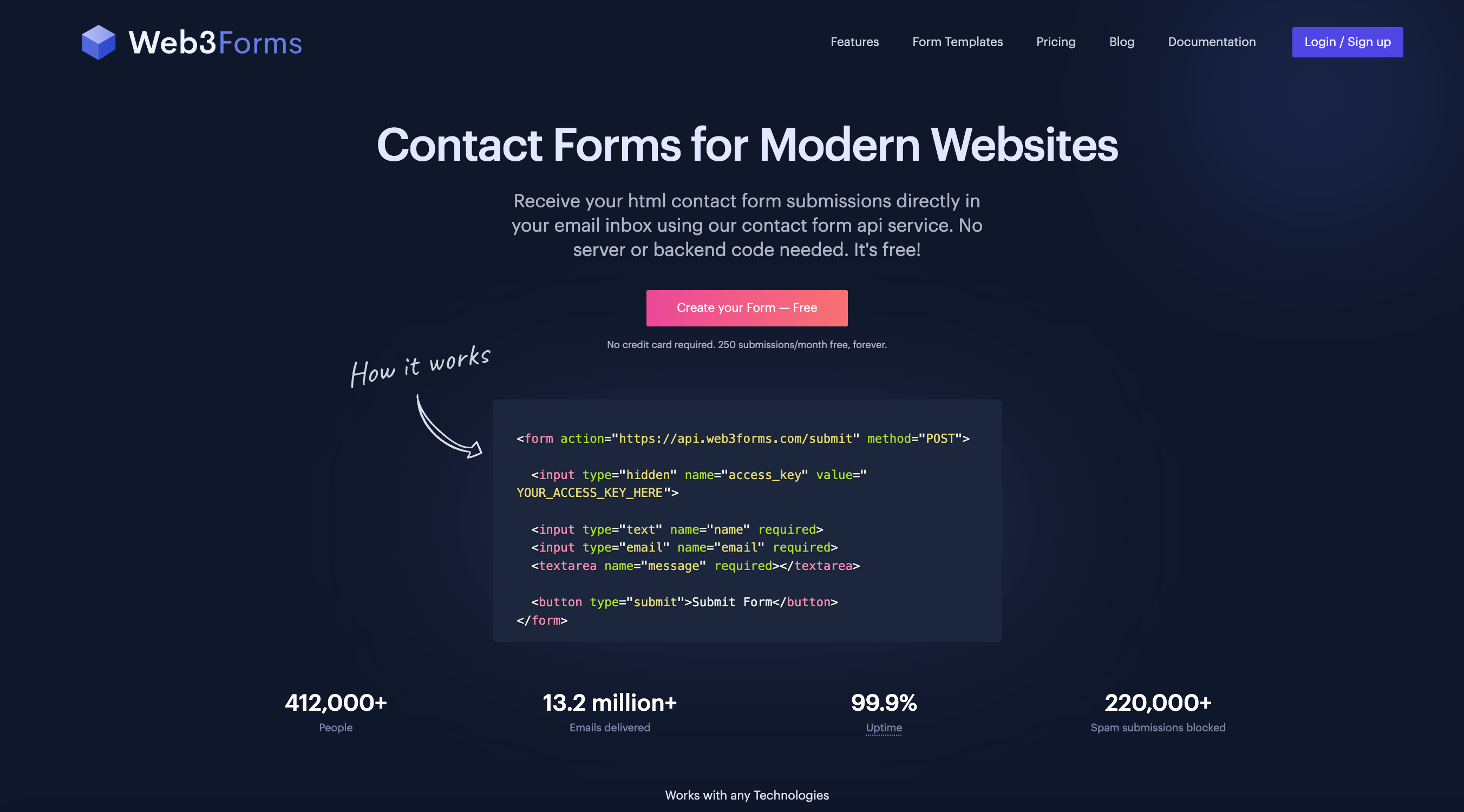 Web3Forms homepage, October 2026
