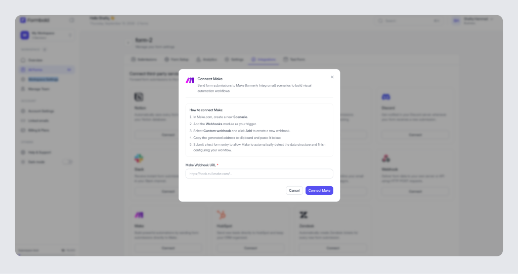 Make (Integromat) Webhook URL Configuration