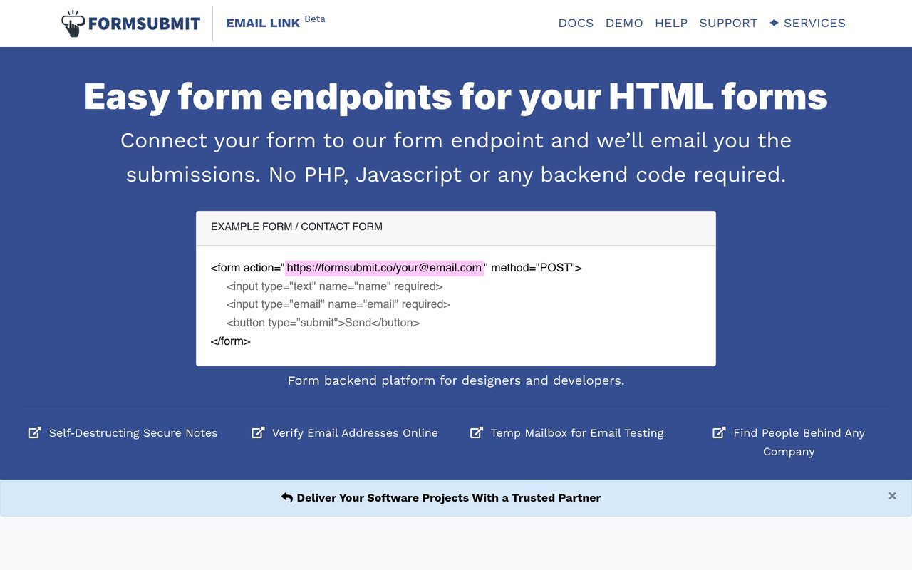 FormSubmit homepage, October 2026