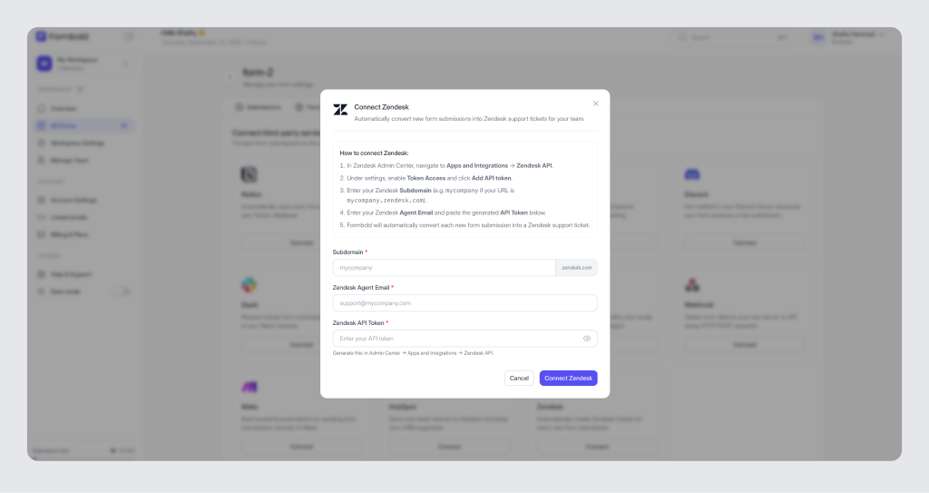 Zendesk Support Ticket Connection Modal