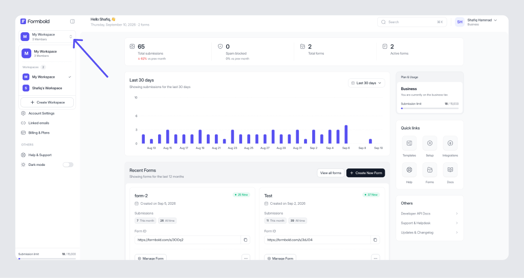 Workspace Selector & Switching Menu