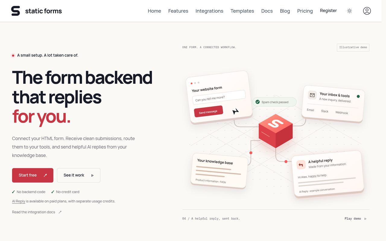 Static Forms homepage, October 2026