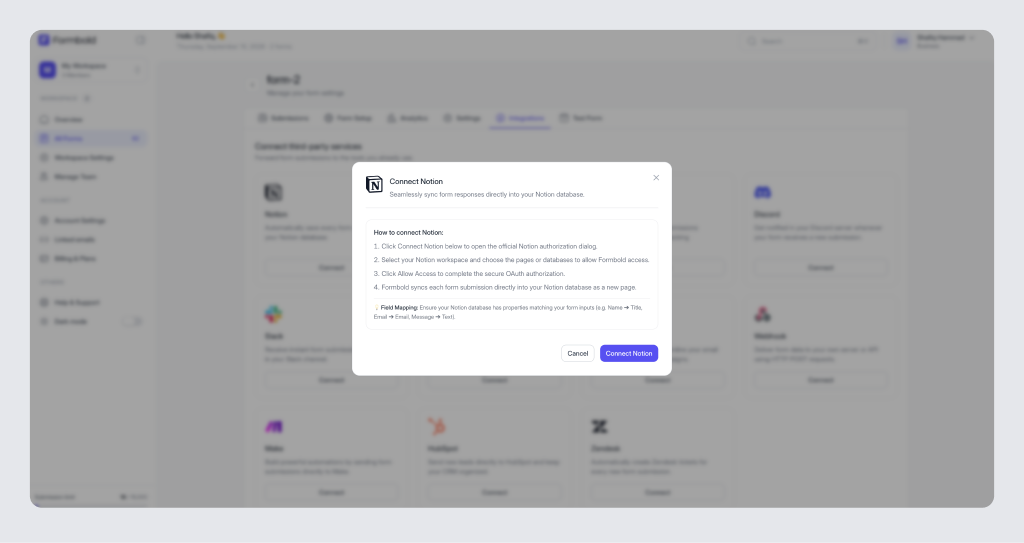 Notion Database Connection & Authorization