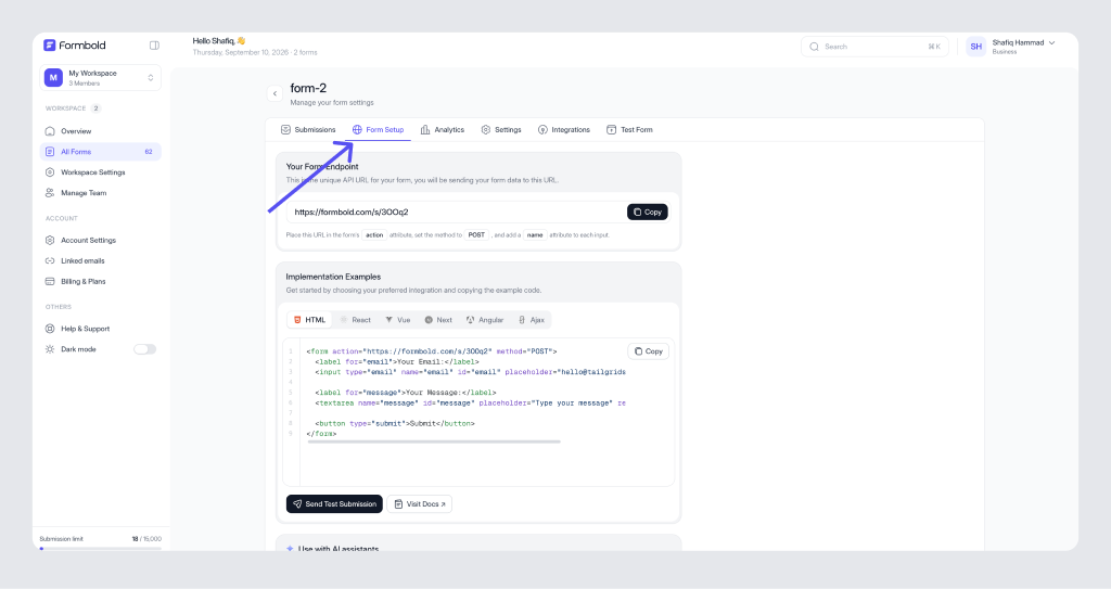 Form Setup Framework Code Snippet Switcher