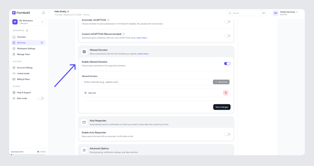 Allowed Domains (CORS) Security Whitelist