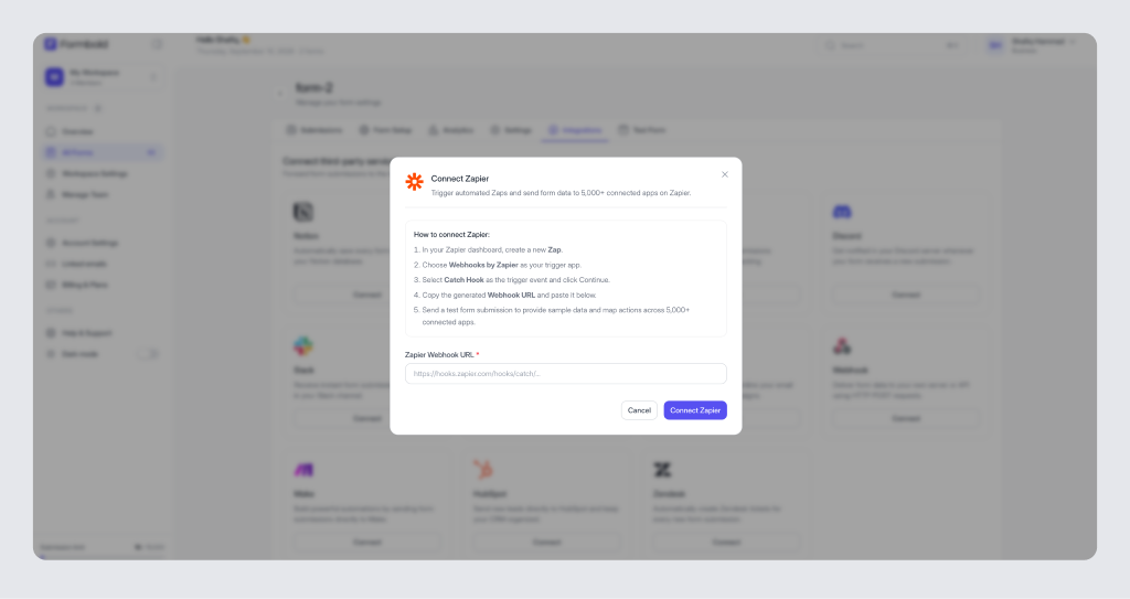 Zapier Catch-Hook Webhook Connection Modal