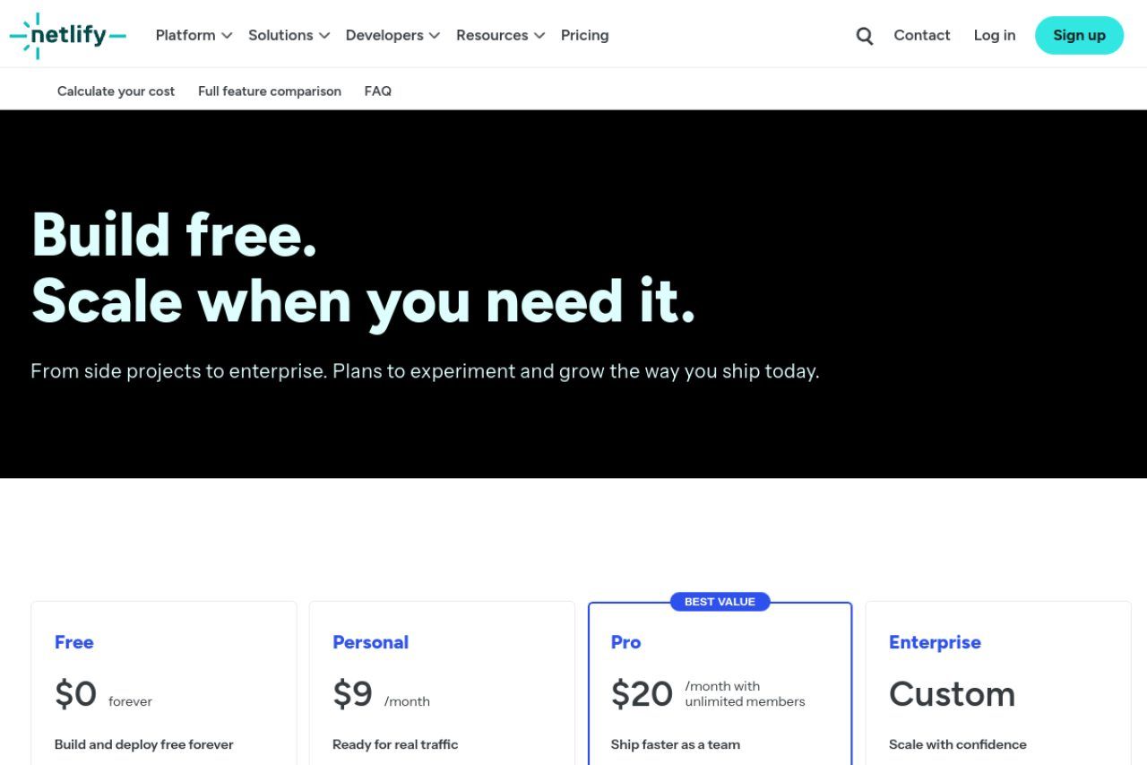 Netlify pricing page, October 2026