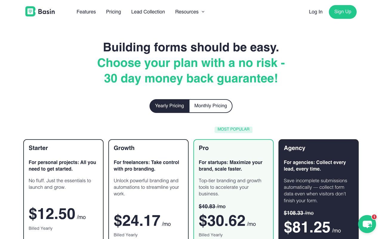 Basin pricing page, October 2026