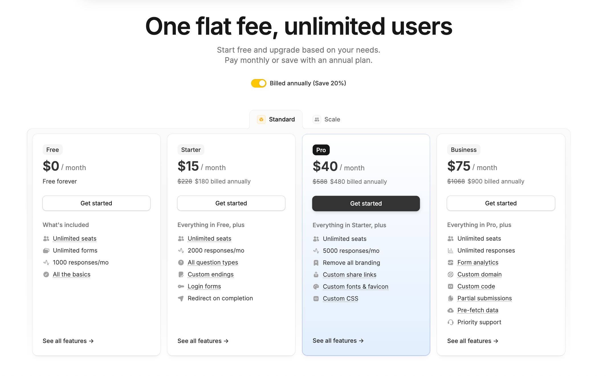 Fillout pricing page, October 2026