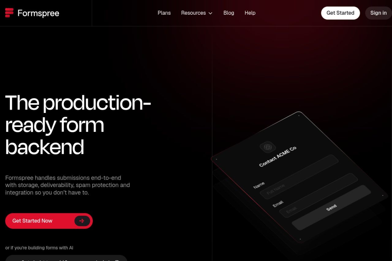 Formspree homepage, October 2026